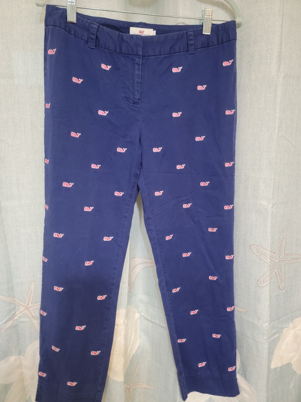 Vineyard Vines Navy Pants with Pink Whale Embroidery Sz4